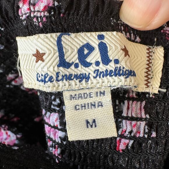 Y2K LEI Black Floral Babydoll Cami M Lace Trim Padded Bra Top 2000s Going Out - Picture 8 of 10